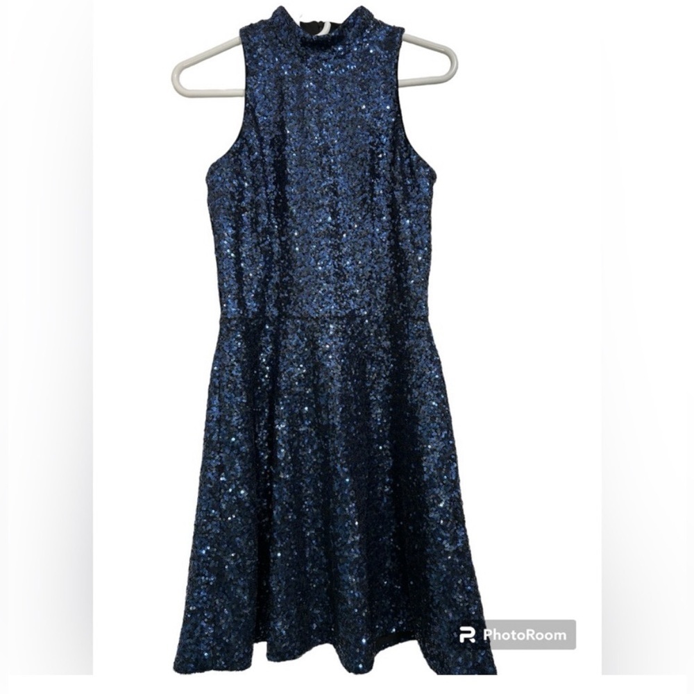 Dress the Population Navy Blue Sequin Fit-and-Flare Dress